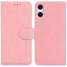 For Sony Xperia 10 VI Skin Feel Pure Color Flip Leather Phone Case(Pink) - 1