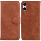 For Sony Xperia 10 VI Skin Feel Pure Color Flip Leather Phone Case(Brown) - 1