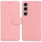 For Sony Xperia 1 VI Skin Feel Pure Color Flip Leather Phone Case(Pink) - 1