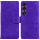 For Sony Xperia 1 VII Skin Feel Pure Color Flip Leather Phone Case(Purple) - 1
