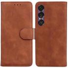 For Sony Xperia 1 VII Skin Feel Pure Color Flip Leather Phone Case(Brown) - 1