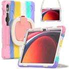 For Samsung Galaxy Tab S9 / S8 / S7 Silicone Hybrid PC Tablet Case with Holder & Shoulder Strap(Colorful Pink) - 1