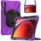 For Samsung Galaxy Tab S9 / S8 / S7 Silicone Hybrid PC Tablet Case with Holder & Shoulder Strap(Purple) - 1