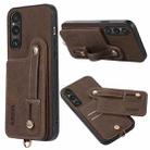 For Sony Xperia 1 V ABEEL Litchi Texture Card Bag PU Phone Case(Khaki) - 1