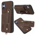For Sony Xperia 5 V ABEEL Litchi Texture Card Bag PU Phone Case(Khaki) - 1