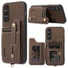 For Sony Xperia 1 V ABEEL Litchi Texture Card Bag PU Phone Case(Khaki) - 1