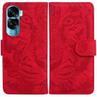 For Honor 90 Lite Tiger Embossing Pattern Flip Leather Phone Case(Red) - 1