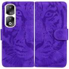 For Honor 90 Pro Tiger Embossing Pattern Flip Leather Phone Case(Purple) - 1