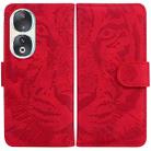 For Honor 90 Tiger Embossing Pattern Flip Leather Phone Case(Red) - 1