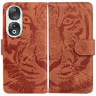 For Honor 90 Tiger Embossing Pattern Flip Leather Phone Case(Brown) - 1