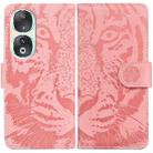 For Honor 90 Tiger Embossing Pattern Flip Leather Phone Case(Pink) - 1