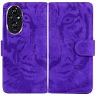 For Honor 200 Tiger Embossing Pattern Flip Leather Phone Case(Purple) - 1