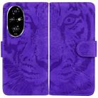 For Honor 200 Pro Tiger Embossing Pattern Flip Leather Phone Case(Purple) - 1