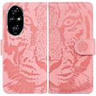 For Honor 200 Pro Tiger Embossing Pattern Flip Leather Phone Case(Pink) - 1