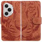 For Honor 400 Pro Global 160.8mm Tiger Embossing Pattern Flip Leather Phone Case(Brown) - 1