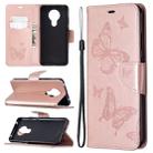 For Nokia 5.3 Two Butterflies Embossing Pattern Horizontal Flip Leather Case with Holder & Card Slot & Wallet & Lanyard(Gold) - 1