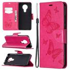 For Nokia 5.3 Two Butterflies Embossing Pattern Horizontal Flip Leather Case with Holder & Card Slot & Wallet & Lanyard(Rose Red) - 1