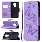 For Nokia 5.3 Two Butterflies Embossing Pattern Horizontal Flip Leather Case with Holder & Card Slot & Wallet & Lanyard(Purple) - 1