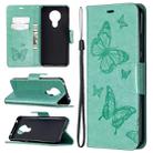 For Nokia 5.3 Two Butterflies Embossing Pattern Horizontal Flip Leather Case with Holder & Card Slot & Wallet & Lanyard(Green) - 1