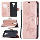 For Xiaomi Redmi Note 9 Two Butterflies Embossing Pattern Horizontal Flip Leather Case with Holder & Card Slot & Wallet & Lanyard(Gold) - 1