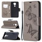 For Xiaomi Redmi Note 9 Two Butterflies Embossing Pattern Horizontal Flip Leather Case with Holder & Card Slot & Wallet & Lanyard(Grey) - 1