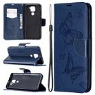 For Xiaomi Redmi Note 9 Two Butterflies Embossing Pattern Horizontal Flip Leather Case with Holder & Card Slot & Wallet & Lanyard(Dark Blue) - 1