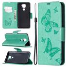 For Xiaomi Redmi Note 9 Two Butterflies Embossing Pattern Horizontal Flip Leather Case with Holder & Card Slot & Wallet & Lanyard(Green) - 1