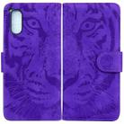 For Sony Xperia 5 V Tiger Embossing Pattern Flip Leather Phone Case(Purple) - 1