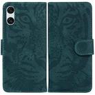 For Sony Xperia 10 VI Tiger Embossing Pattern Flip Leather Phone Case(Green) - 1