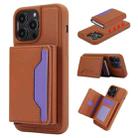 For iPhone 15 Pro Max RFID Anti-theft Detachable Card Bag Leather Phone Case(Brown) - 1