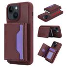 For iPhone 15 Plus RFID Anti-theft Detachable Card Bag Leather Phone Case(Wine Red) - 1