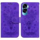 For Honor 90 Lite Butterfly Rose Embossed Leather Phone Case(Purple) - 1