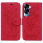 For Honor 90 Lite Butterfly Rose Embossed Leather Phone Case(Red) - 1