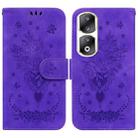 For Honor 90 Pro Butterfly Rose Embossed Leather Phone Case(Purple) - 1