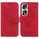 For Honor 90 Pro Butterfly Rose Embossed Leather Phone Case(Red) - 1