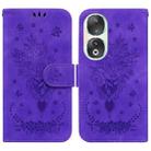 For Honor 90 Butterfly Rose Embossed Leather Phone Case(Purple) - 1