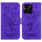 For Honor X6a Butterfly Rose Embossed Leather Phone Case(Purple) - 1