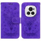 For Honor Magic6 Pro Butterfly Rose Embossed Leather Phone Case(Purple) - 1