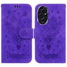 For Honor 200 Butterfly Rose Embossed Leather Phone Case(Purple) - 1