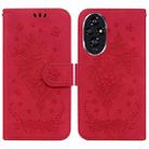 For Honor 200 Butterfly Rose Embossed Leather Phone Case(Red) - 1