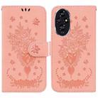 For Honor 200 Butterfly Rose Embossed Leather Phone Case(Pink) - 1