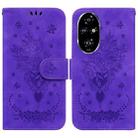 For Honor 200 Pro Butterfly Rose Embossed Leather Phone Case(Purple) - 1