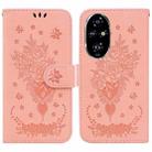 For Honor 200 Pro Butterfly Rose Embossed Leather Phone Case(Pink) - 1