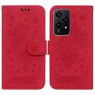 For Honor 200 Lite Global Butterfly Rose Embossed Leather Phone Case(Red) - 1