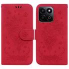 For Honor Play 60 Plus Butterfly Rose Embossed Leather Phone Case(Red) - 1