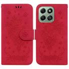 For Honor X6b Butterfly Rose Embossed Leather Phone Case(Red) - 1