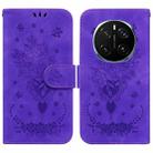 For Honor Magic7 Pro Butterfly Rose Embossed Leather Phone Case(Purple) - 1