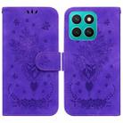 For Honor X8c 4G Butterfly Rose Embossed Leather Phone Case(Purple) - 1