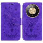 For Honor X70 5G Butterfly Rose Embossed Leather Phone Case(Purple) - 1