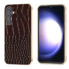 For Samsung Galaxy S23 FE 5G Nano Plating Genuine Leather Crocodile Pattern Phone Case(Coffee) - 1